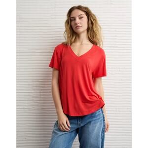 AE Soft & Sexy Cherry Red V-Neck T-Shirt Size Medium NWT 🍒❤️🍒